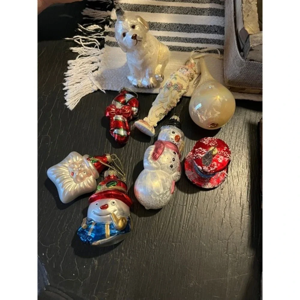 Vintage Christmas Ornaments Lot Snowman Santa‎ Candy Cane Dog Glass Ornaments